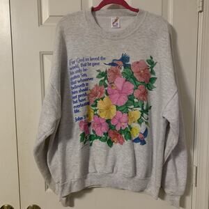 VTG Jerzees Sweatshirt size 2X John 3:16 Floral Bird Print